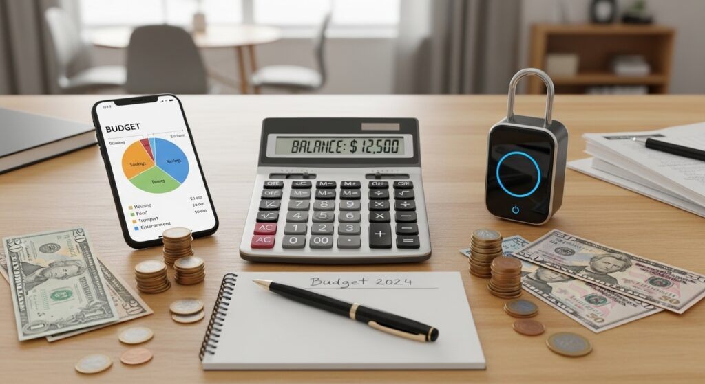 スマートロックの費用計算に使用する電卓とデバイス類