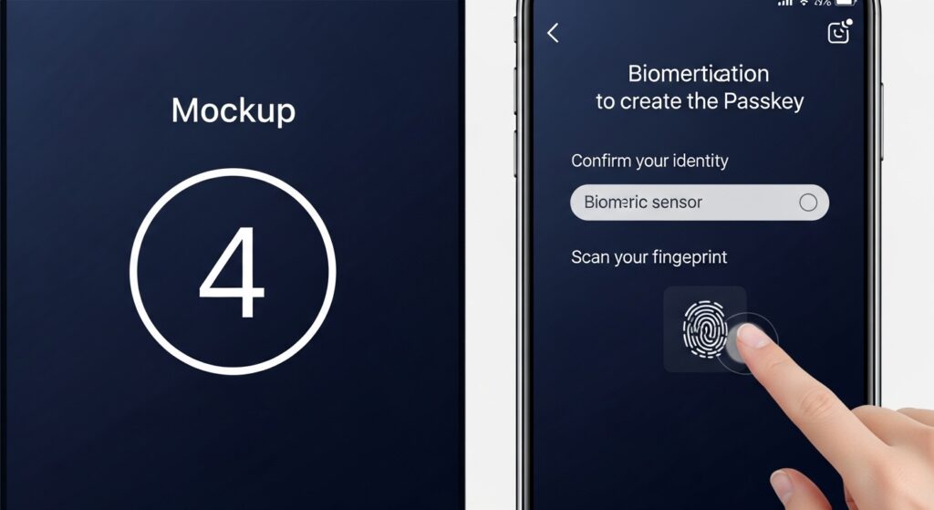 Googleアカウントのパスキー設定画面のスクリーンショット。スマートフォンでの設定手順を5つのステップで表示