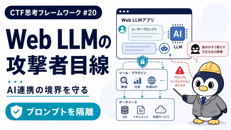 【Web LLM編】プロンプトインジェクションと統合アプリの新攻撃面|CTF思考フレームワーク #20