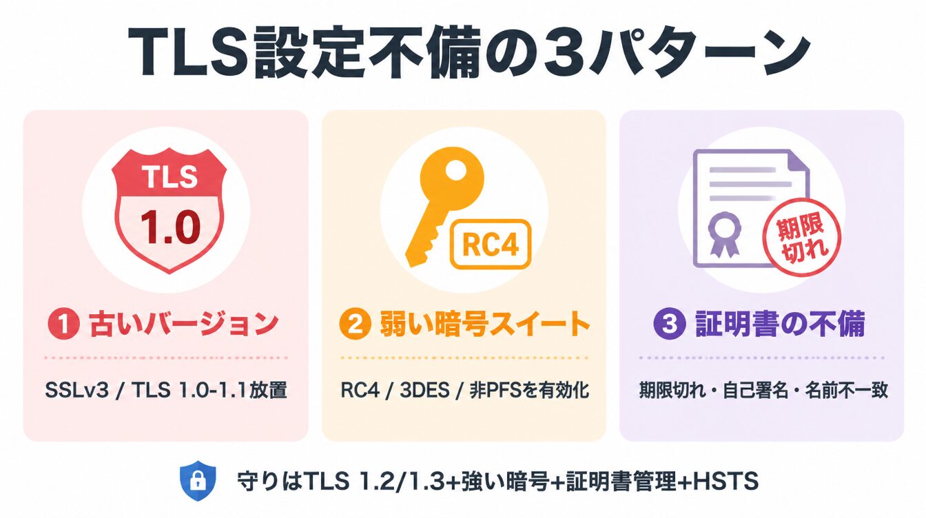 TLS設定不備の代表例