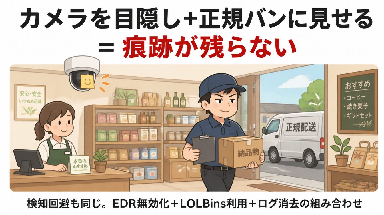 防犯カメラに目隠しシール、正規業者の制服でこっそり持ち出す手口のたとえ図