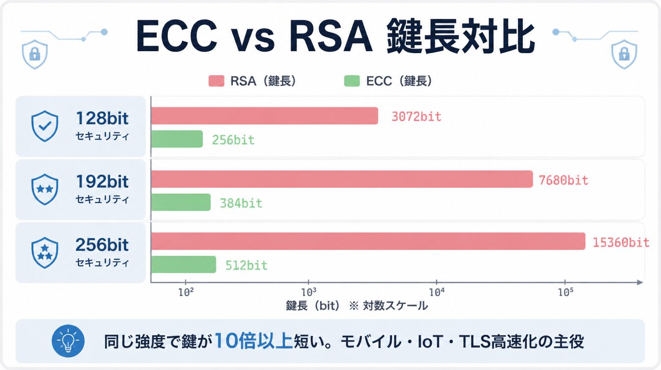 ECCとRSAの鍵長対比チャート