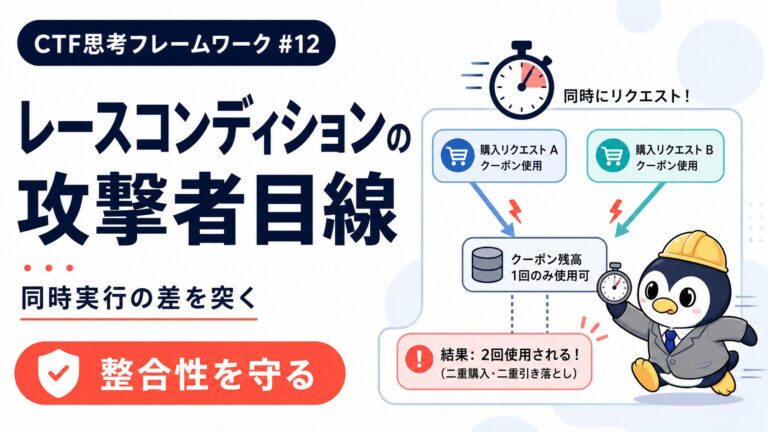 【レースコンディション編】タイミングの隙間を突く攻撃と守り方|CTF思考フレームワーク #12