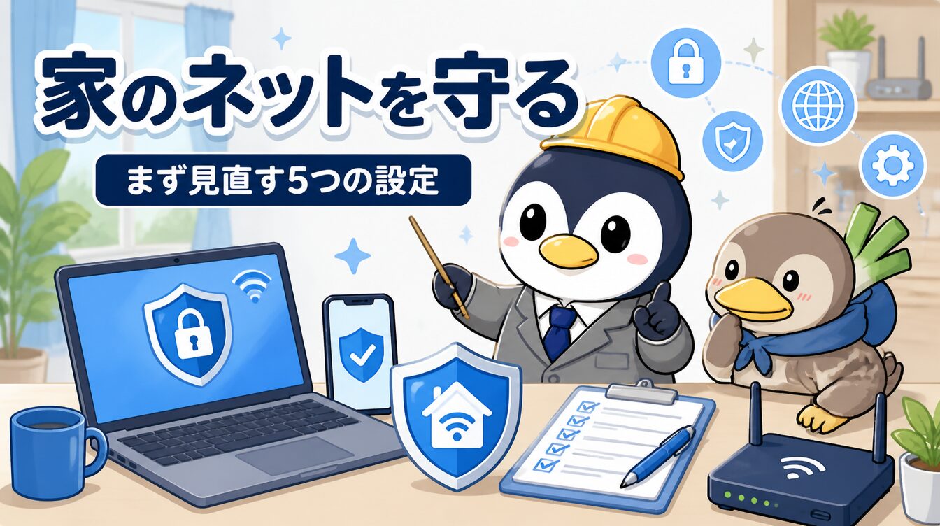 かも次郎と始める家庭のデジタル安全ガイド｜まず守るべき5つのこと アイキャッチ画像