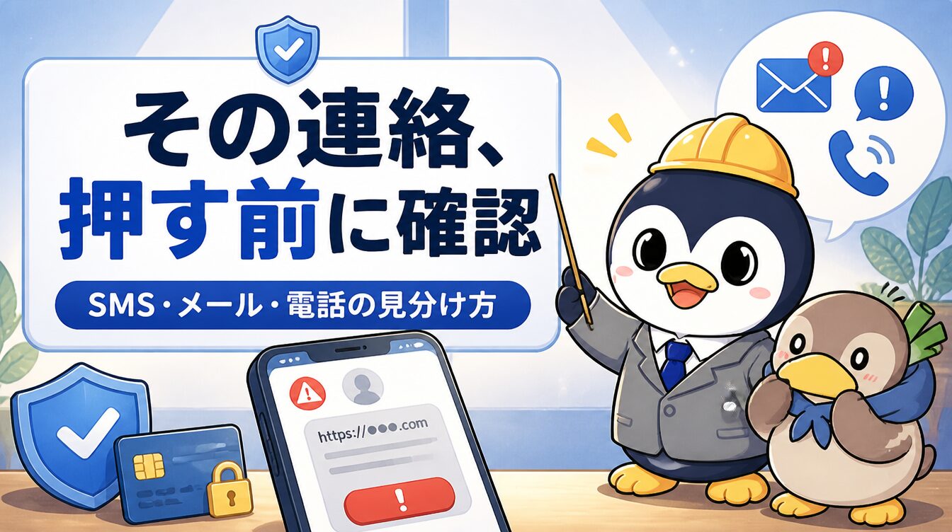 【2026年版】フィッシングメール・SMSの見分け方｜偽サイトに個人情報を入れないための対策 アイキャッチ画像