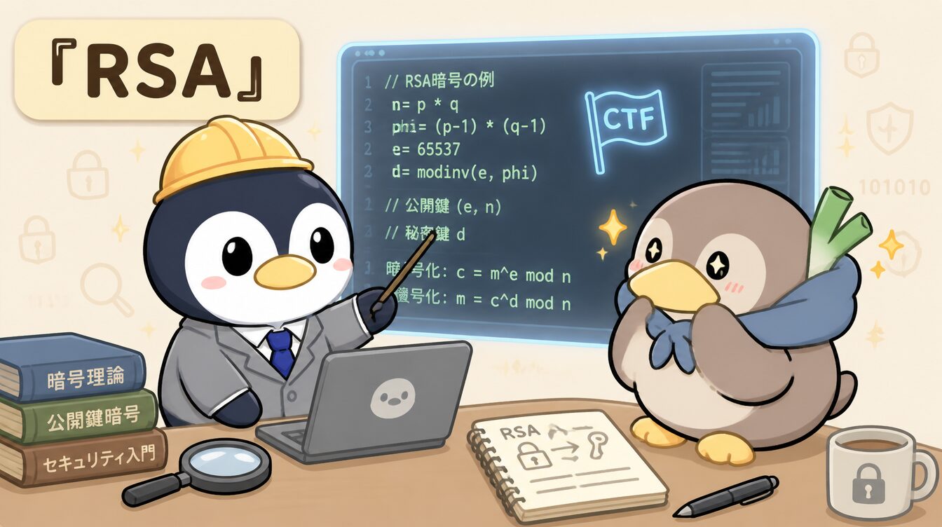 かも次郎とアンペンが「RSA」を解説するマスコットイラスト