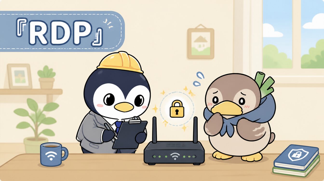 かも次郎とアンペンが「RDP」を解説するマスコットイラスト