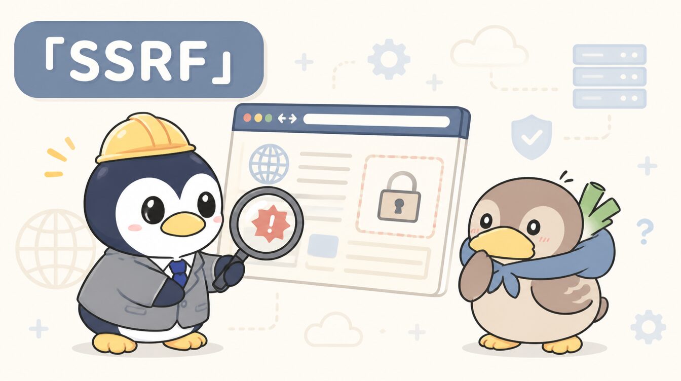 かも次郎とアンペンが「SSRF」を解説するマスコットイラスト