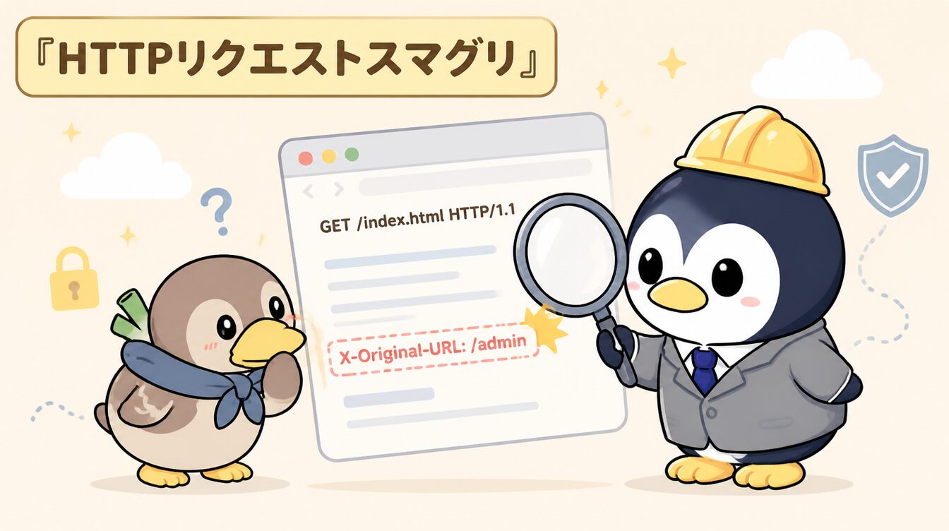 かも次郎とアンペンが「HTTPリクエストスマグリ」を解説するマスコットイラスト