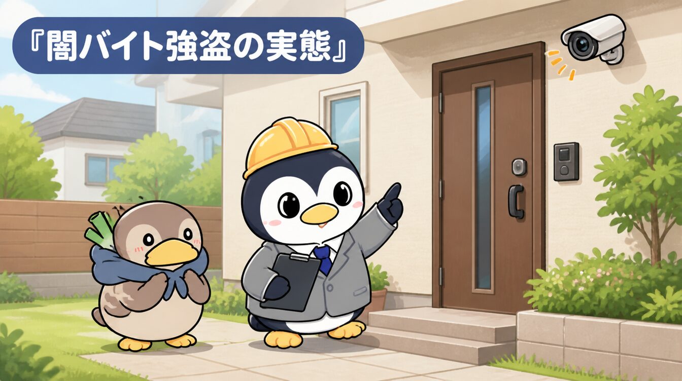 かも次郎とアンペンが「闇バイト強盗の実態」を解説するマスコットイラスト