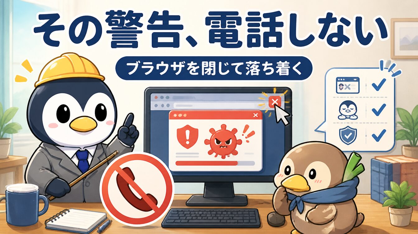 パソコンに「ウイルス感染」と出たら？サポート詐欺の消し方と電話してはいけない理由 アイキャッチ画像
