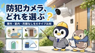 家庭用防犯カメラの選び方【2026年】屋外・室内・月額なしを4タイプ比較